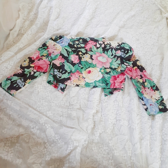 VTG 80s Peplum Dress Bolero Jacket Set Bold Floral - Picture 11 of 16